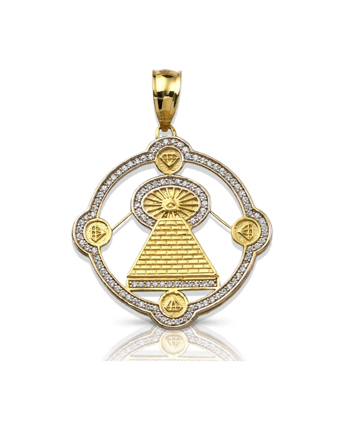 Pyramid Pendant with Eye in CZ Frame Medallion - 10K Gold