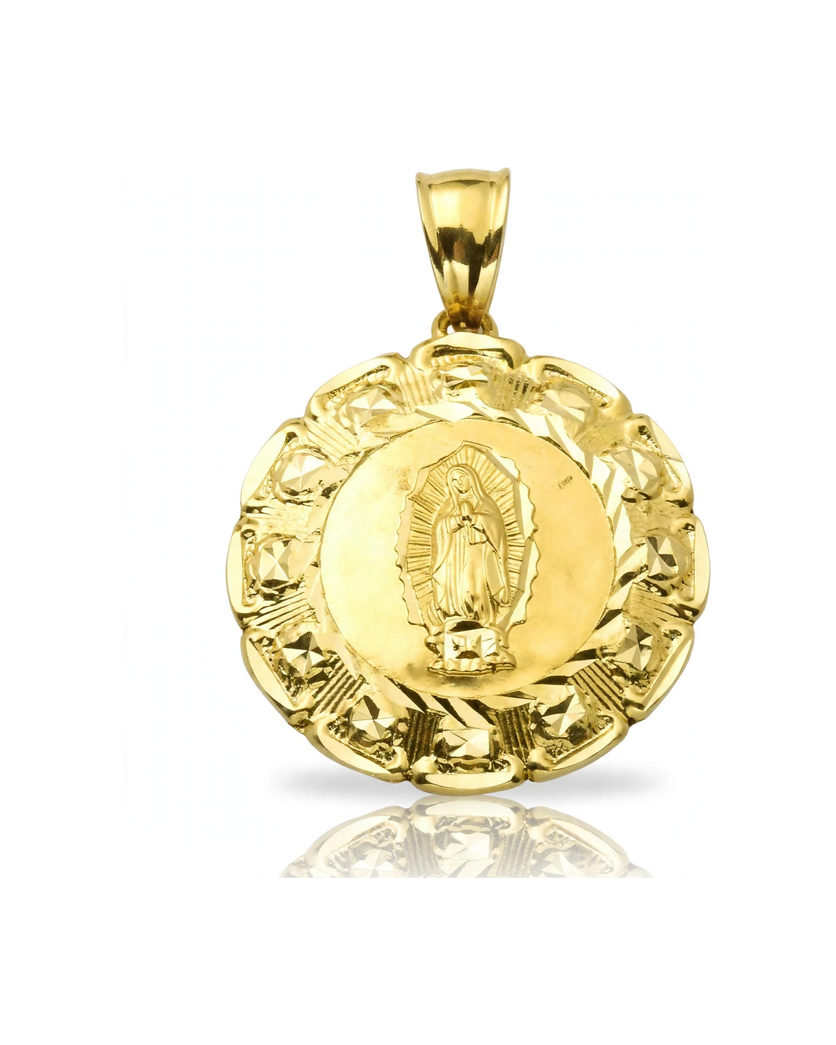 Reversible Jesus and Guadalupe Medallion Pendant Small - 10K Yellow Gold