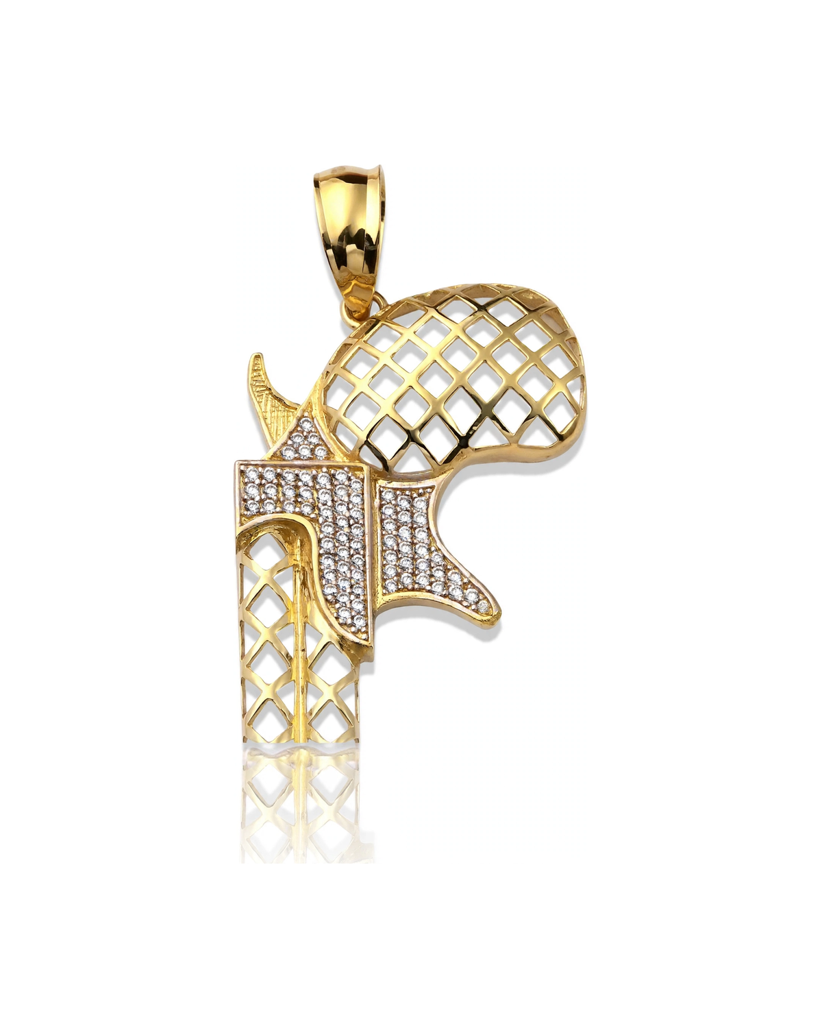 Revolver Pendant with CZ and Lattice Grip - 10K Gold