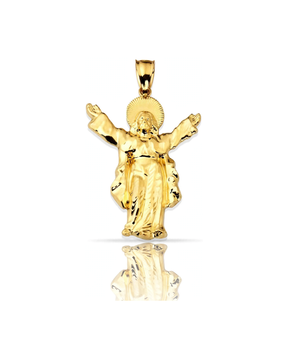 Risen Jesus Outstretched Arms Pendant - 10K Yellow Gold