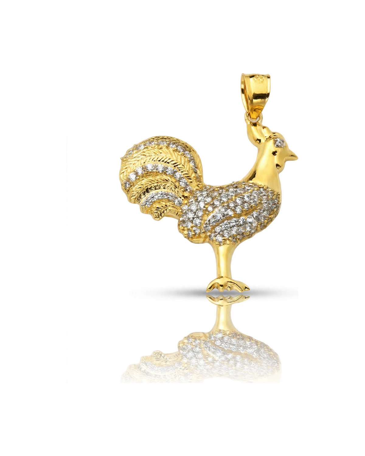 Rooster Pendant with CZ Body - 10K Gold