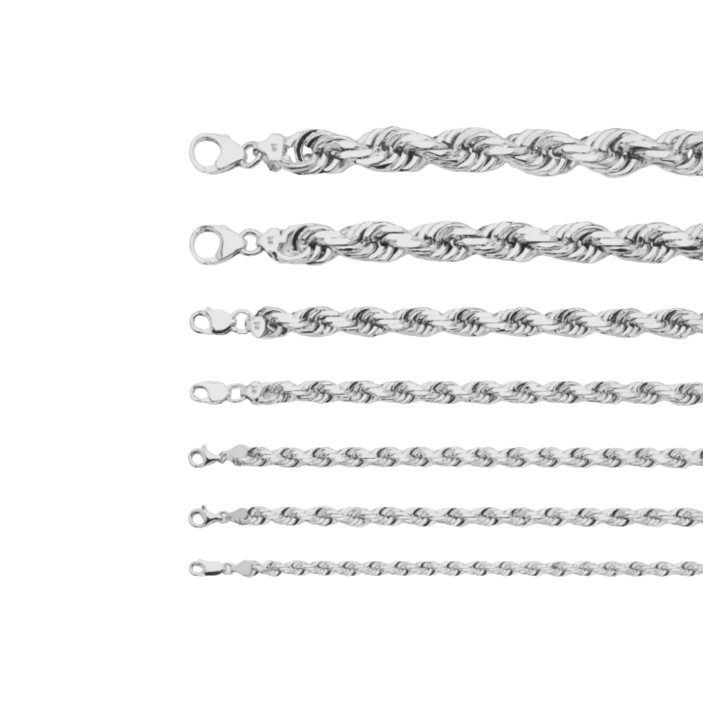 Collar de cadena de cuerda - Oro blanco de 10 quilates - Sólido