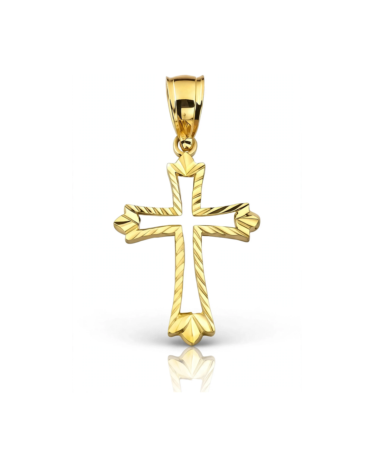 Rope Border Cross Pendant with Open Center - 10K Yellow Gold