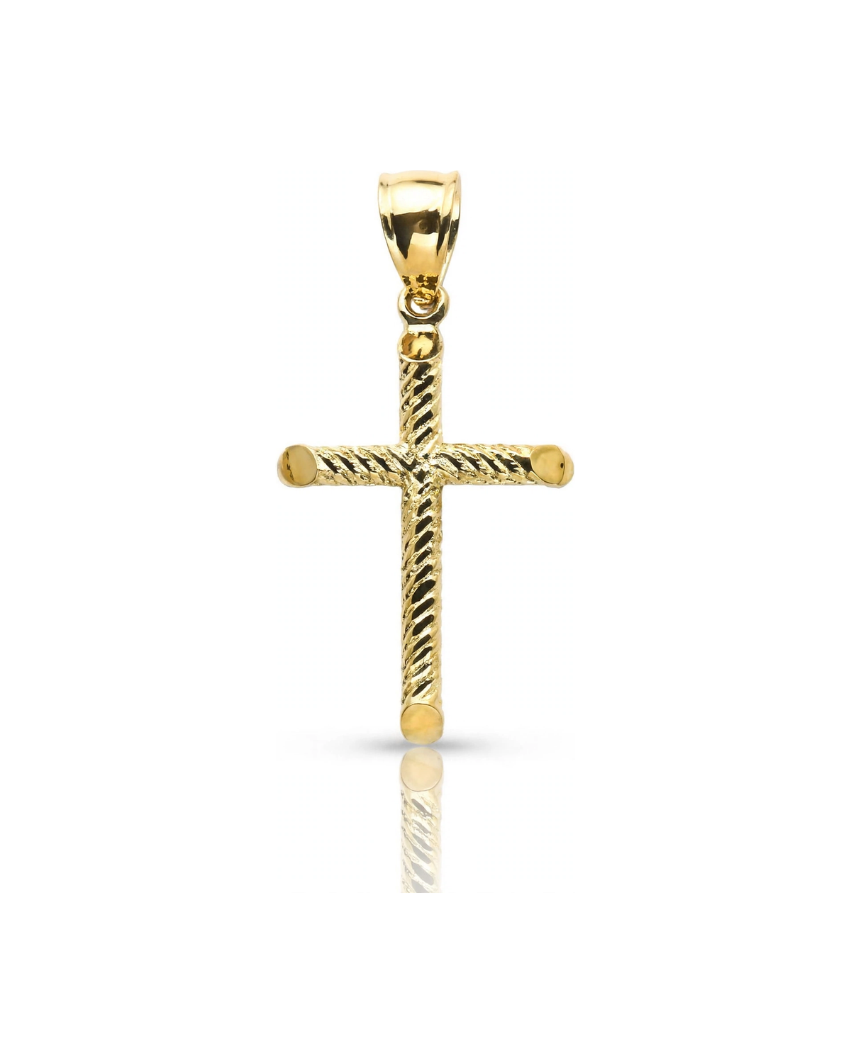 Cross Rope Twist Tube Pendant - 10K Yellow Gold