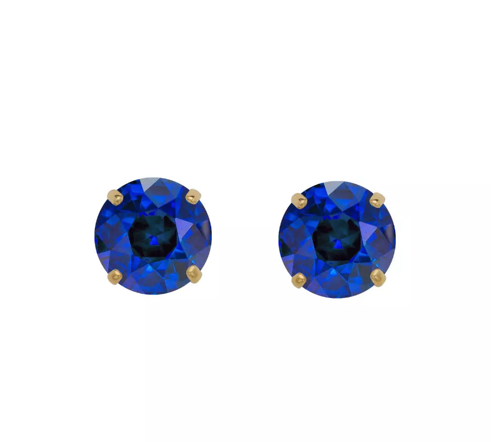 14K Solid Yellow Gold 5mm Round Birthstone Stud Earrings with Push Back