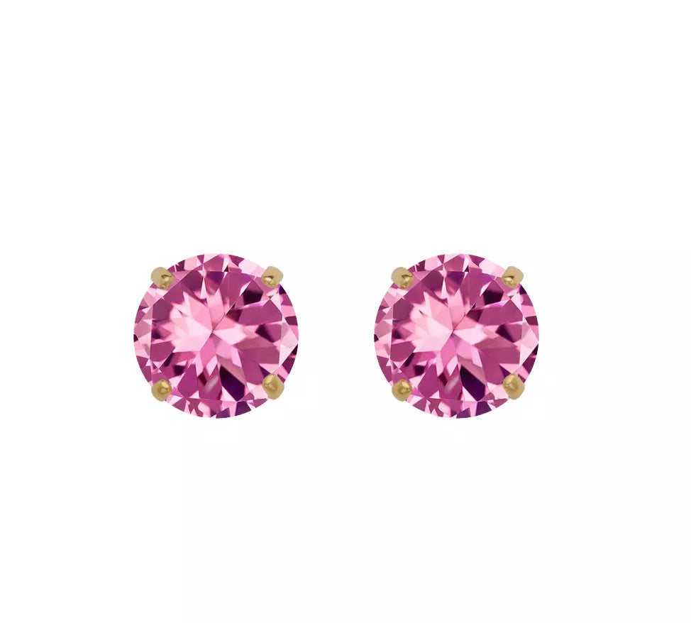 14K Solid Yellow Gold 5mm Round Birthstone Stud Earrings with Push Back