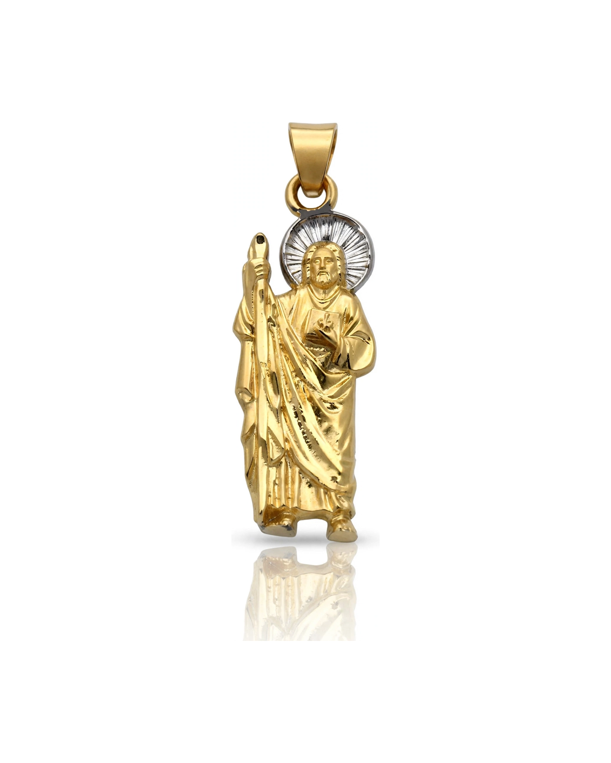 Saint Jude Figure Staff Book Two-Tone Pendant - 10K Gold
