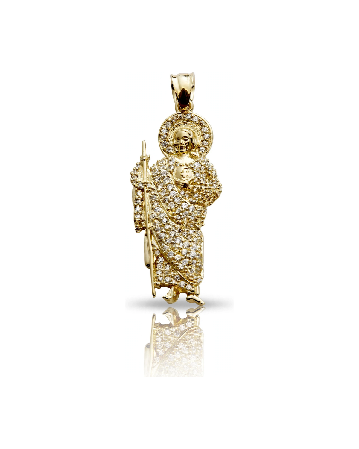 San Judas Pendant Standing with CZ Robe - 10K Gold
