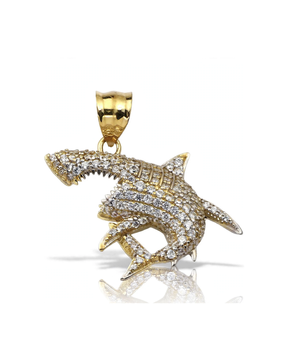 Shark Pendant with CZ - 10K Gold