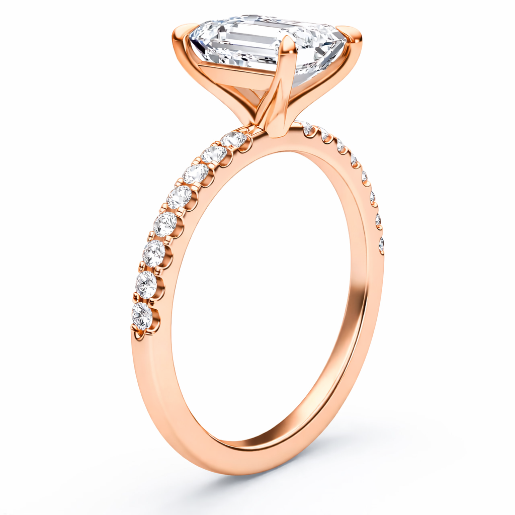 14K Emerald Solitaire — Flat Band Pave