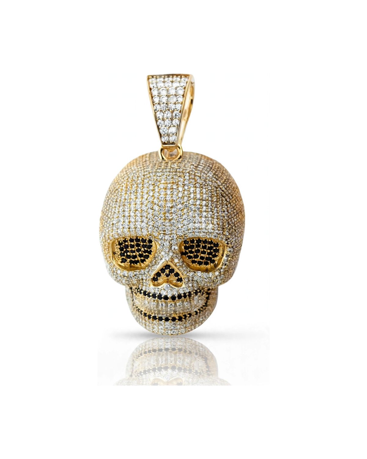 Skull Pendant with Clear and Black CZ Pavé - 10K Gold