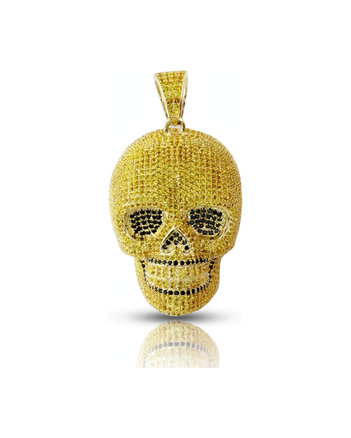 Skull Pendant with Yellow and Black CZ Pavé - 10K Gold
