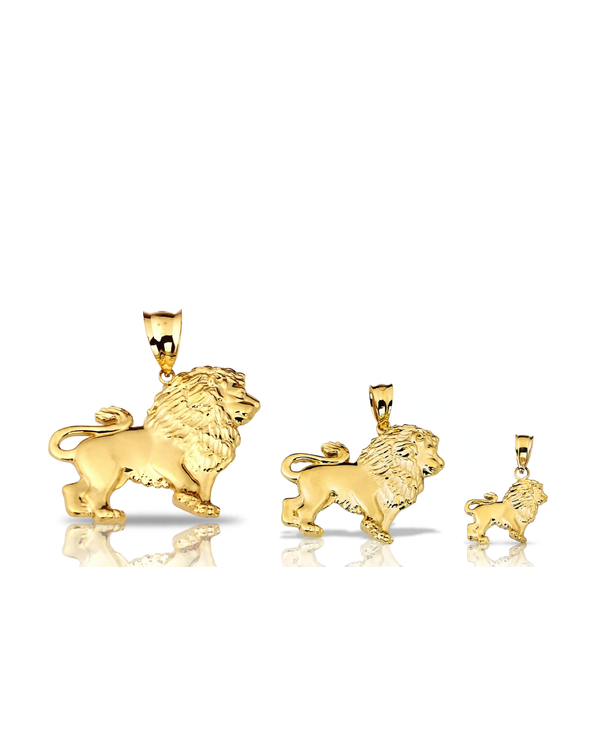 Standing Lion Pendant with Textured Mane - 10K Yellow Gold
