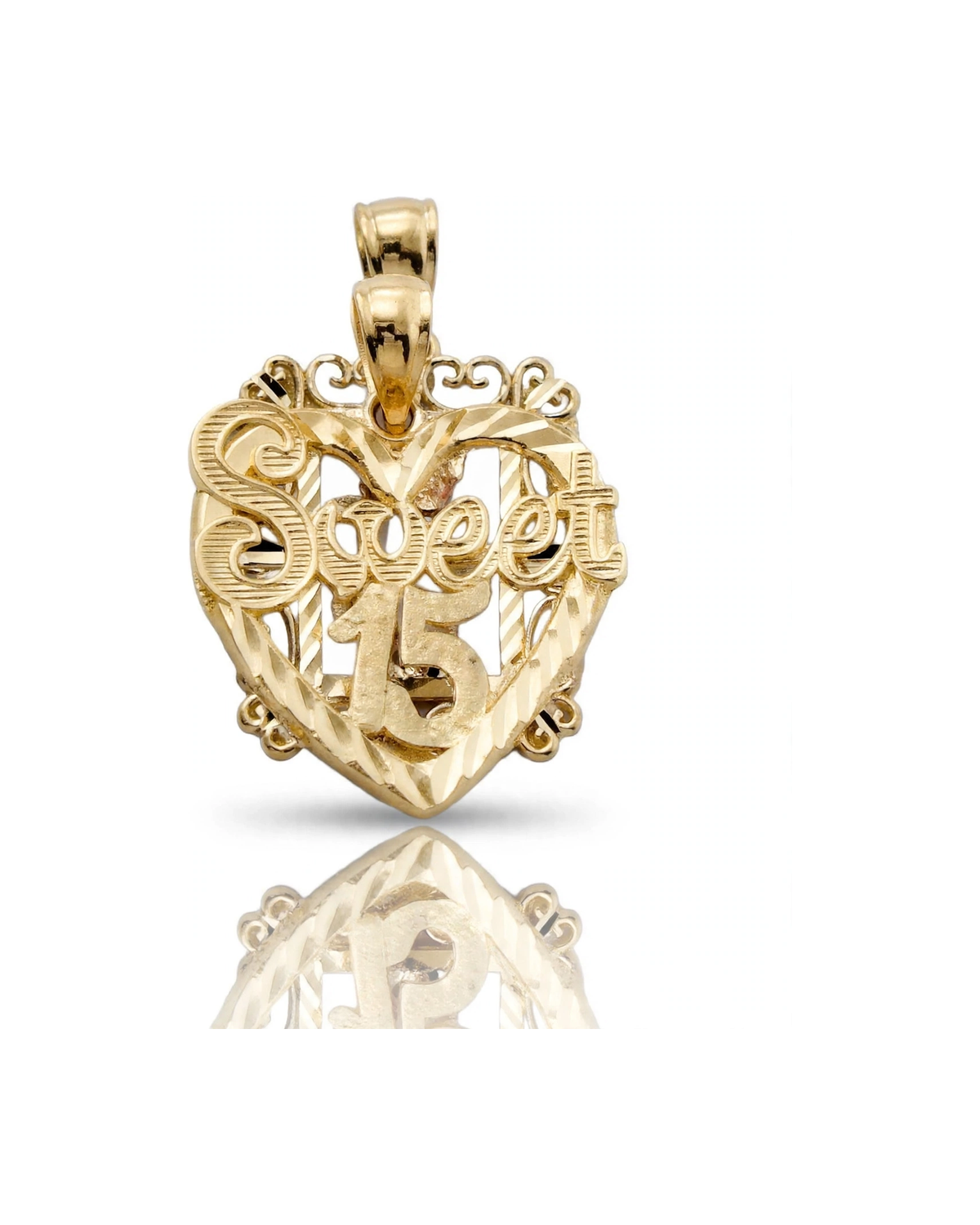 Sweet 15 Pendant Heart Filigree - 10K Yellow Gold