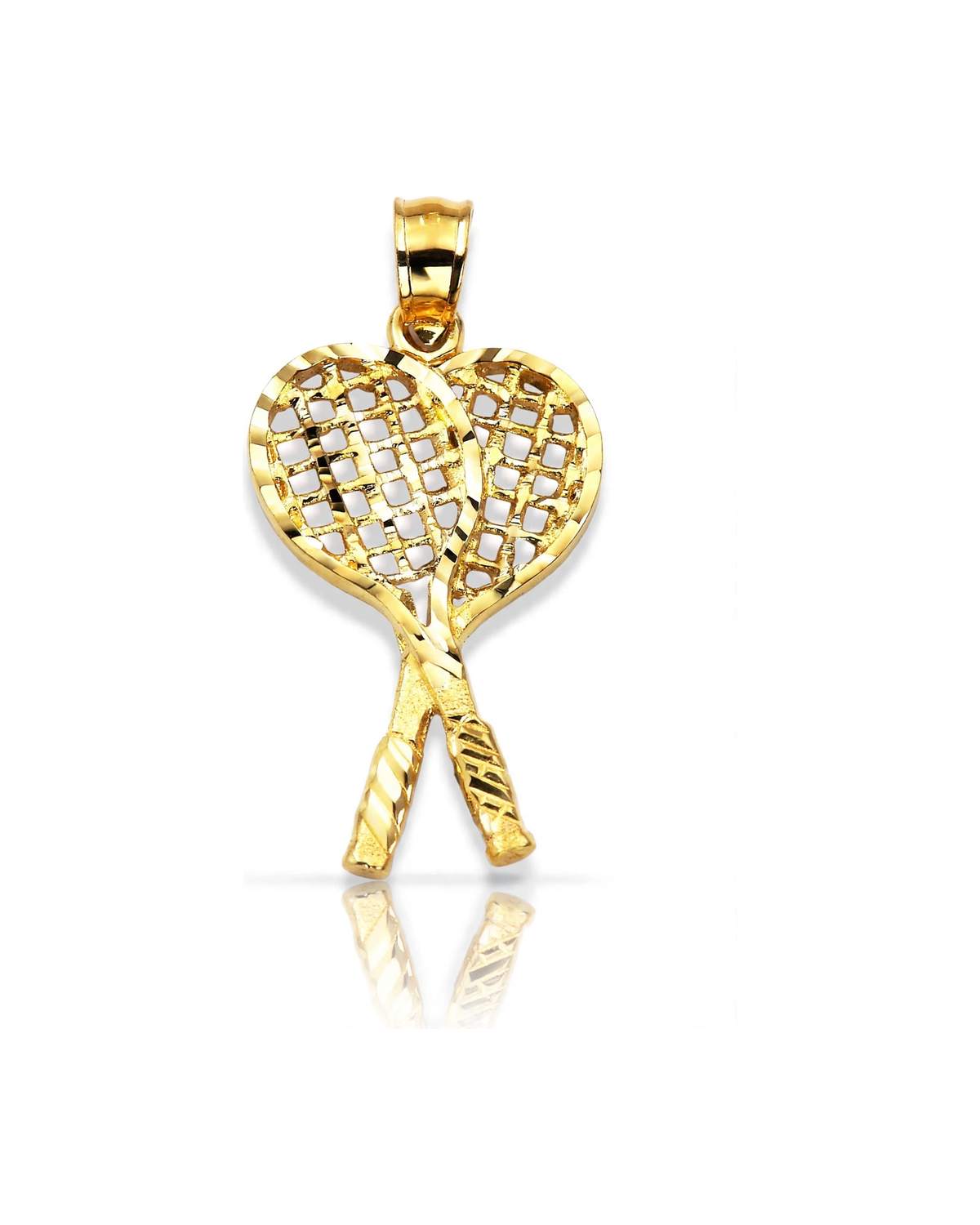 Crossed Tennis Rackets CZ Pendant - 10K Yellow Gold