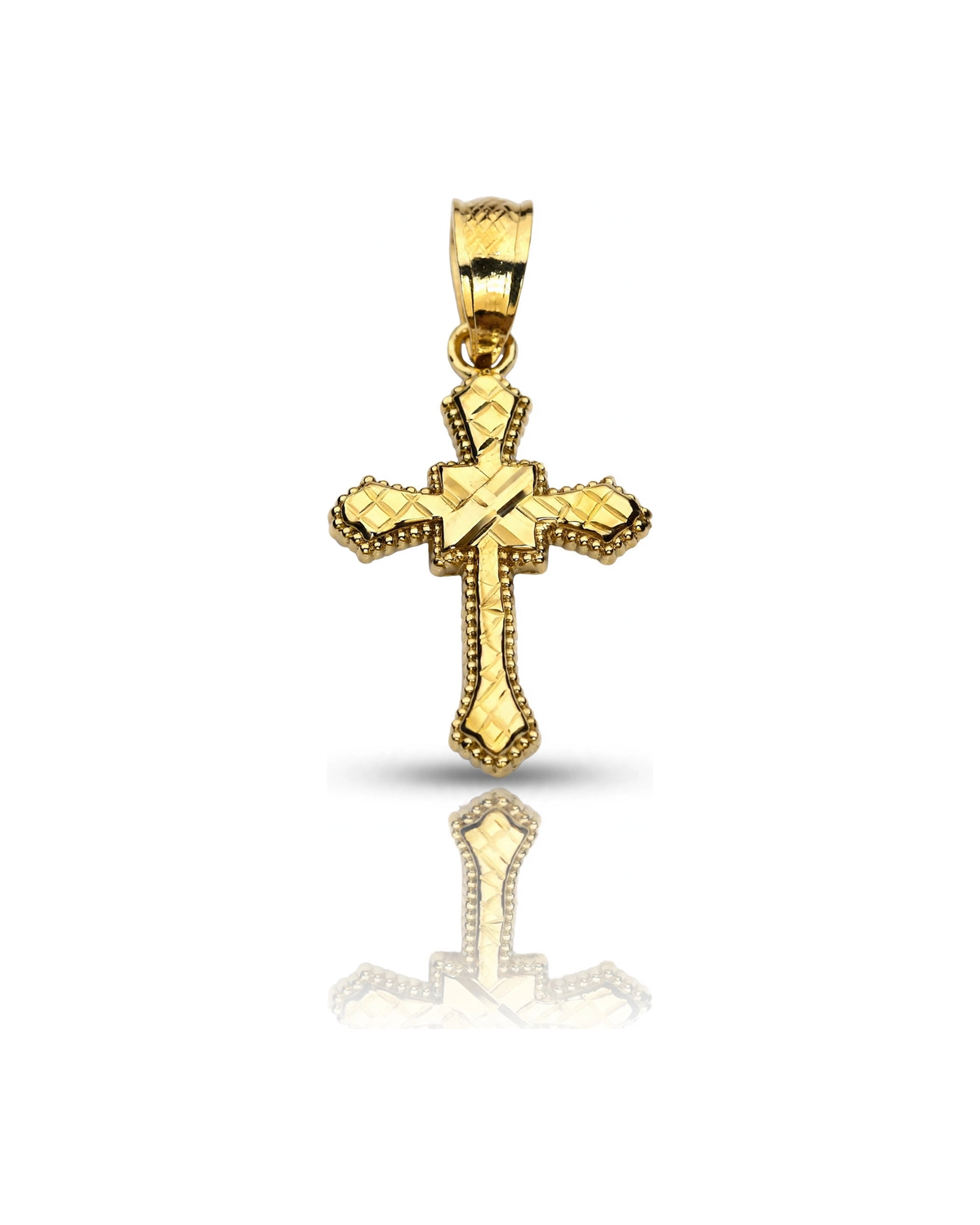 Tiny Cross Pendant with Crossed Center Detail - 10K Yellow Gold