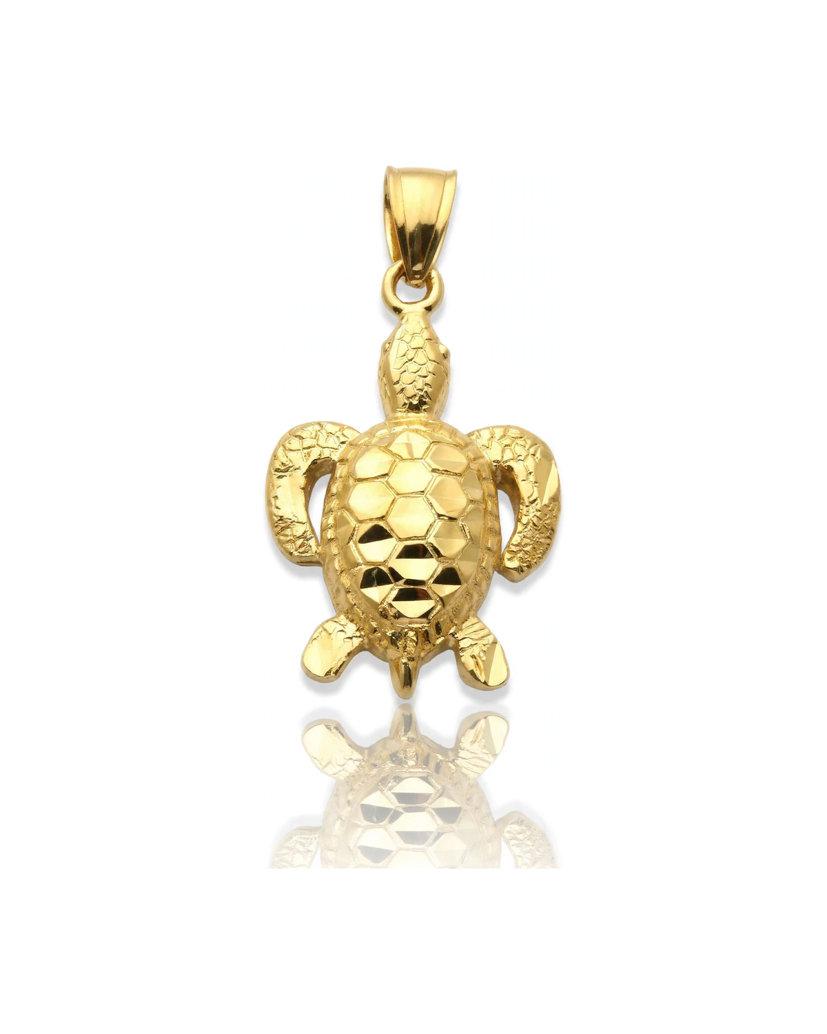 Turtle Pendant with Faceted Shell - 10K Yellow Gold