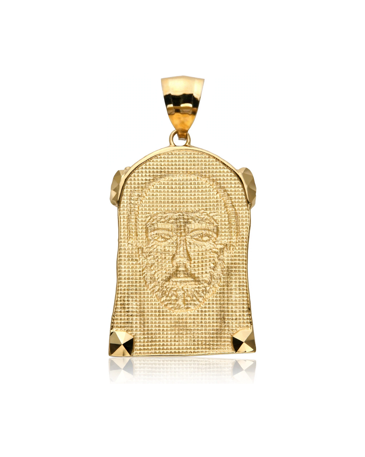 Two-Tone Jesus Face Braided Crown Beaded Panels Pendant - 10K Gold