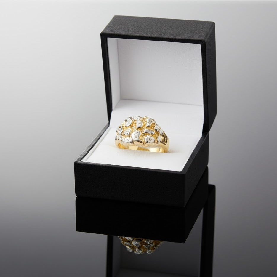 Anillo cuadrado pequeño con pepitas en pavé de dos tonos - Oro amarillo de 10 quilates - Sólido