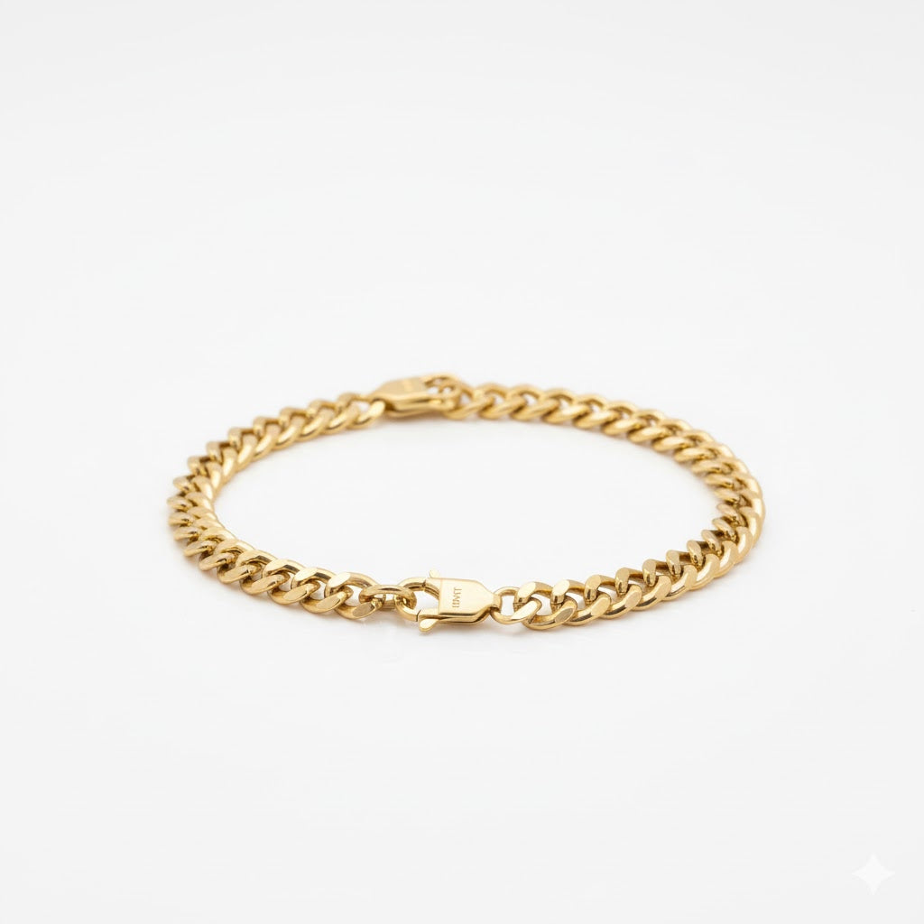 Brazalete de cadena de eslabones cubanos - Oro pavé amarillo de 10 quilates - Hueco