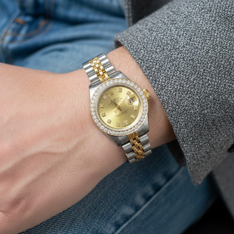 Rolex Datejust Diamond Bezel Watch 26mm Champagne Diamond Dial | 1.10ct