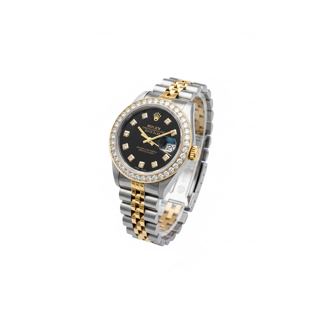 Rolex Datejust Diamond Bezel Watch 26mm Black Diamond Dial | 1.10ct