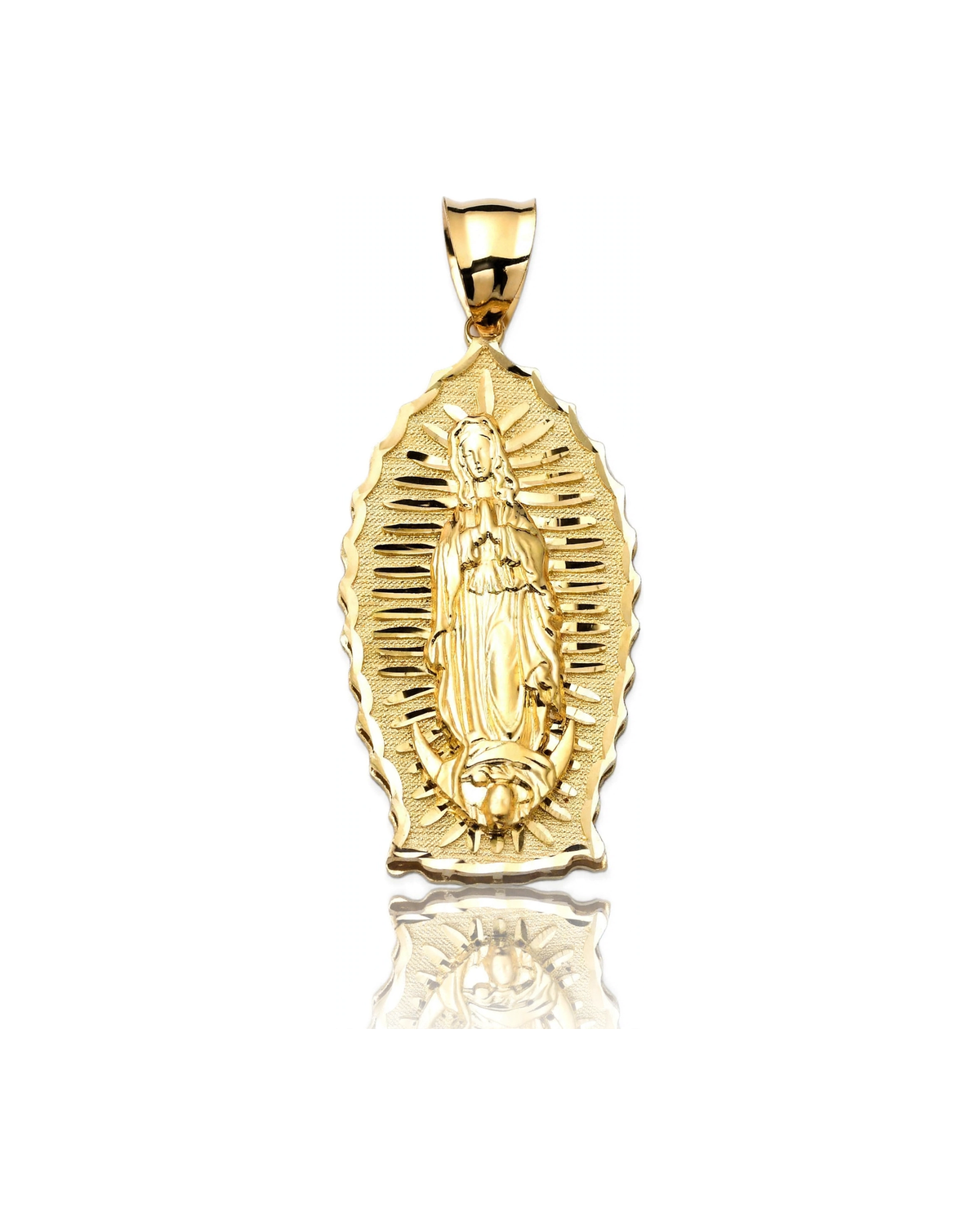 Virgin Mary Guadalupe Oval Large Pendant - 10K Yellow Gold