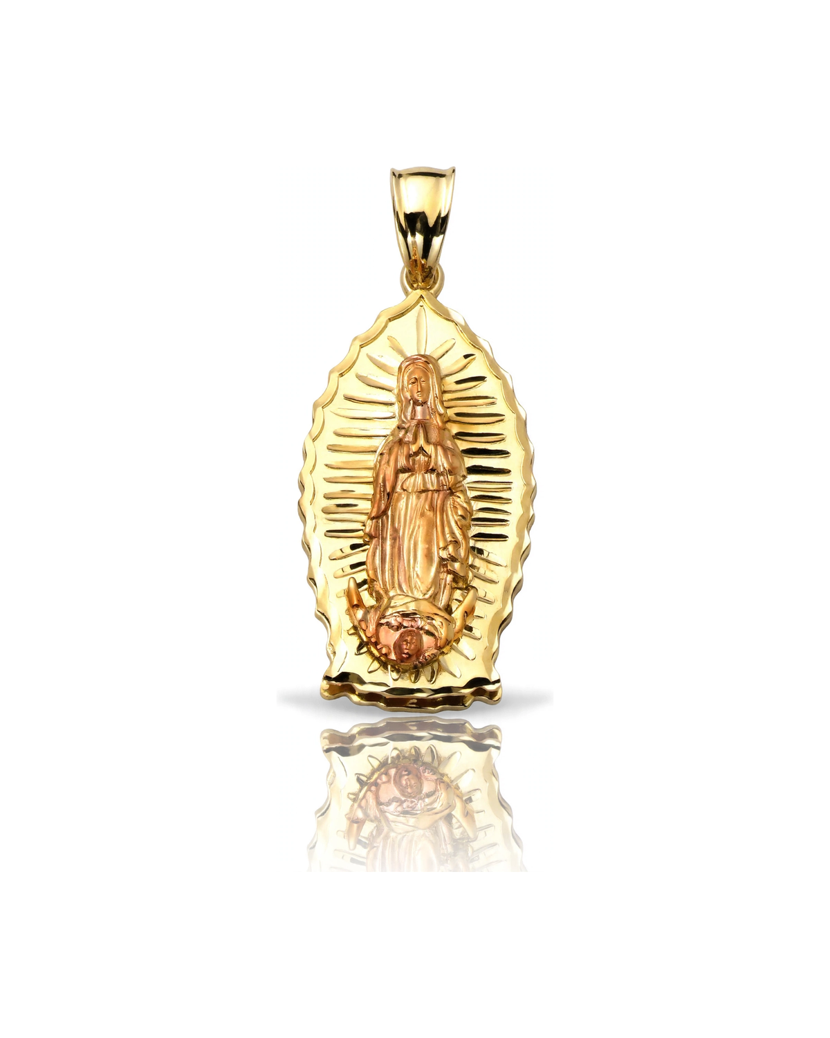 Virgin Mary Guadalupe Rose Figure Polished Pendant - 10K Gold