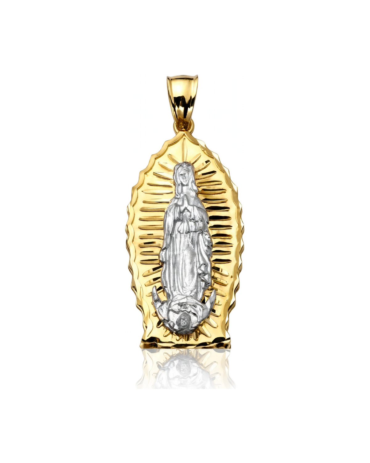 Virgin Mary Guadalupe White Figure Tall Pendant - 10K Gold
