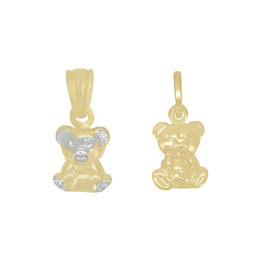 Teddy Bear Two Tone Pendant  - 14k Yellow Gold