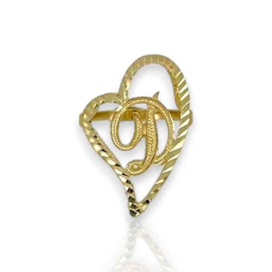 Initial Slanted Heart Ring - 10k Yellow