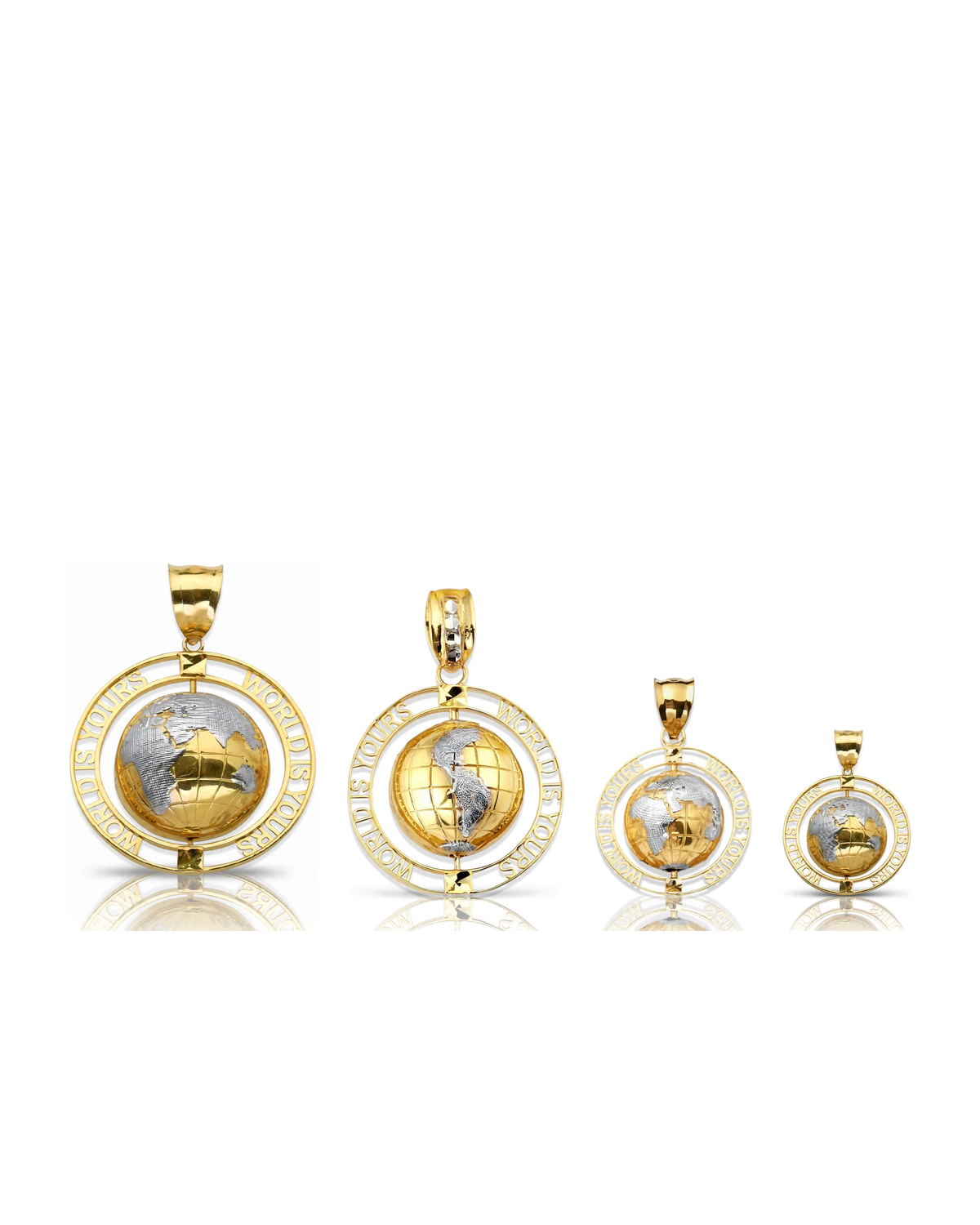 World Globe Spinning Ring Pendant - 10K Gold
