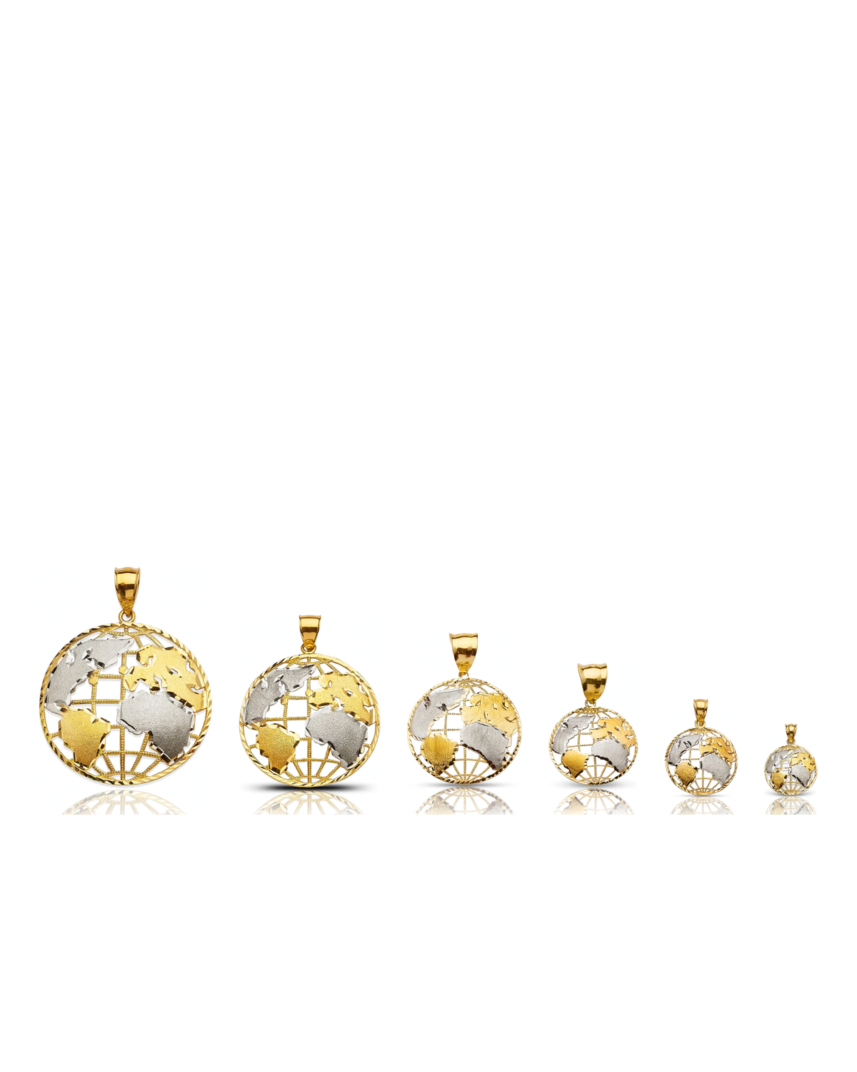 World Globe Two-Tone Map Pendant - 10K Gold