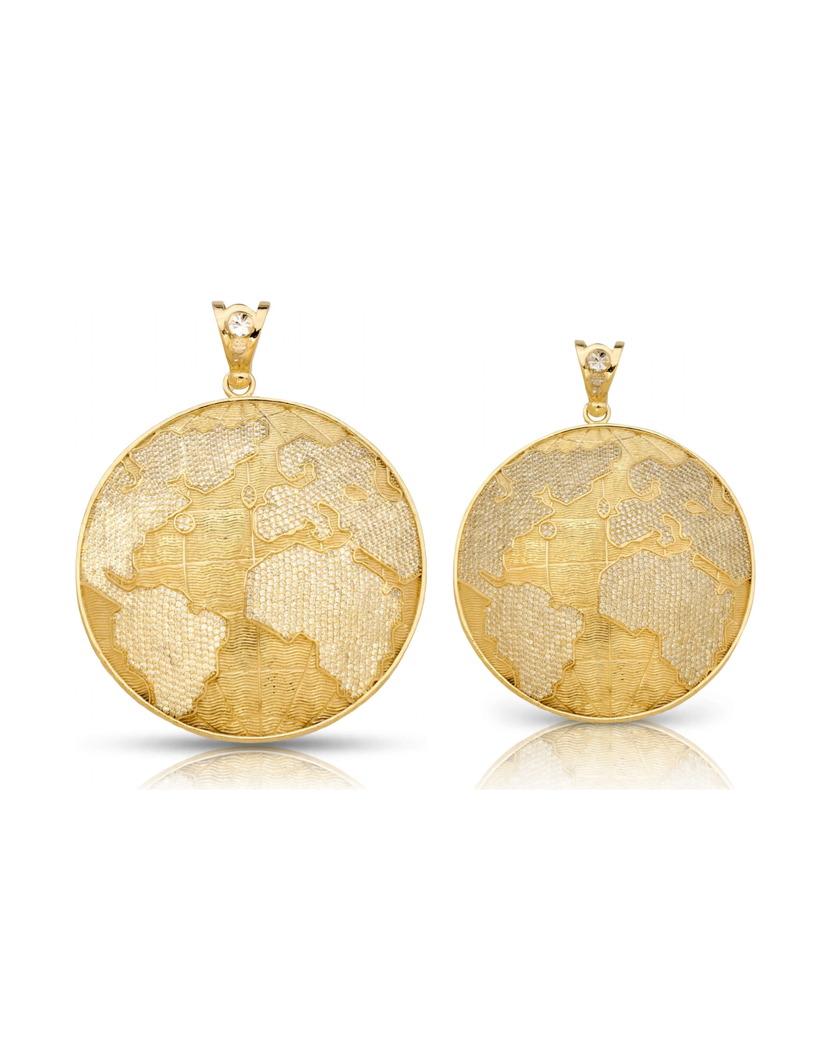 World Map Globe CZ-Studded Round Pendant - 10K Yellow Gold