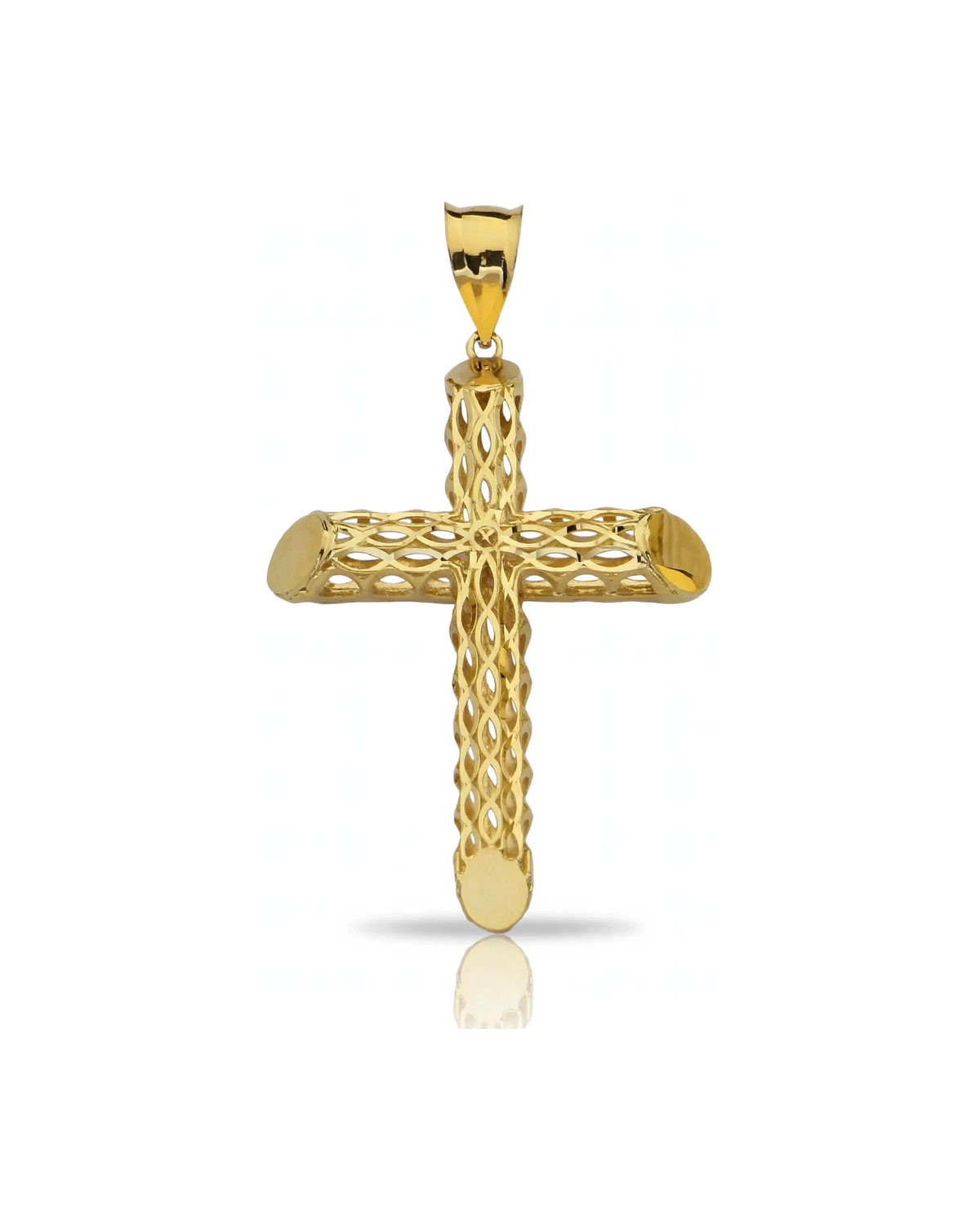 Woven Lattice Tube Cross Pendant - 10K Yellow Gold