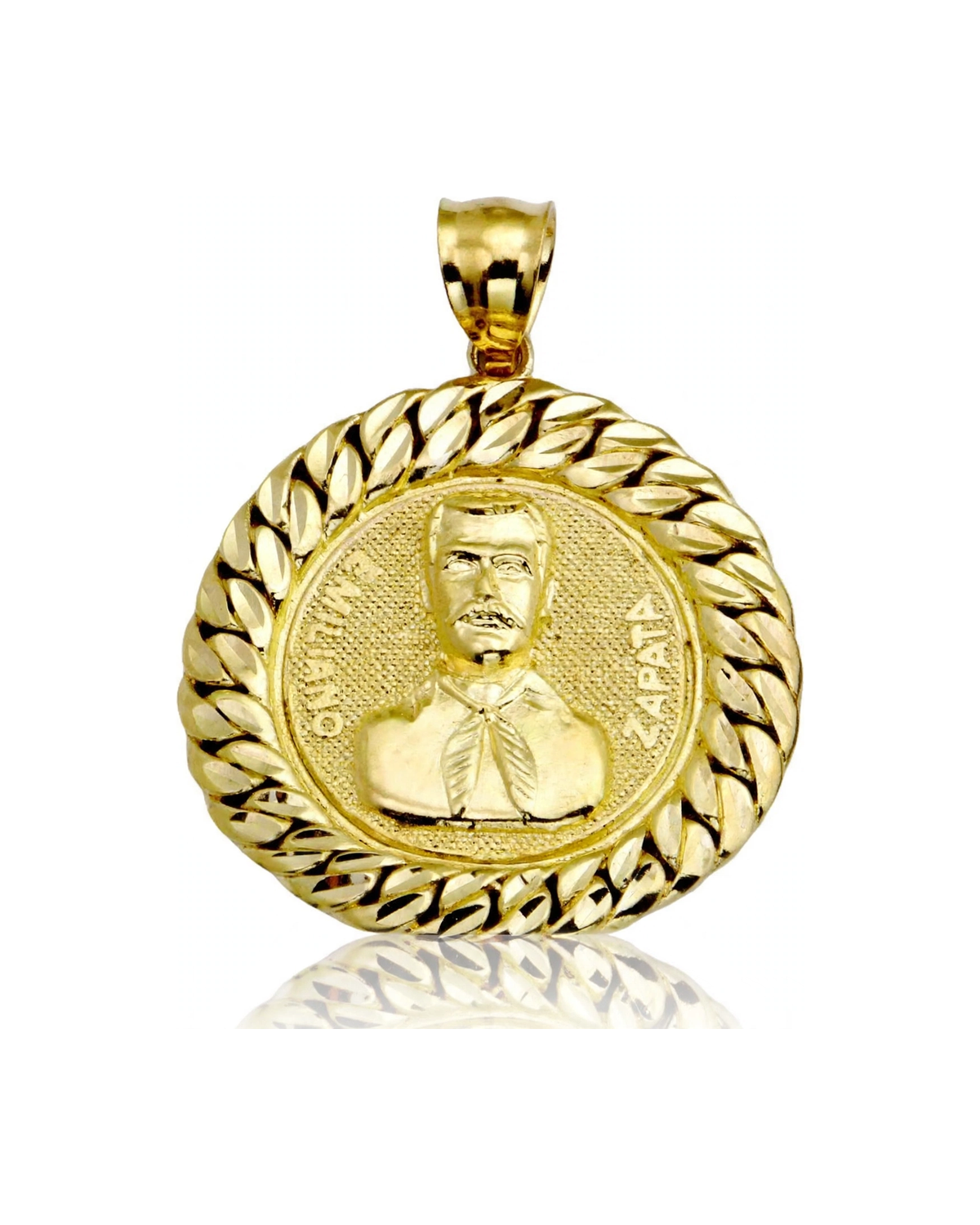 Emiliano Zapata Pendant Medallion with Rope Frame - 10K Yellow Gold