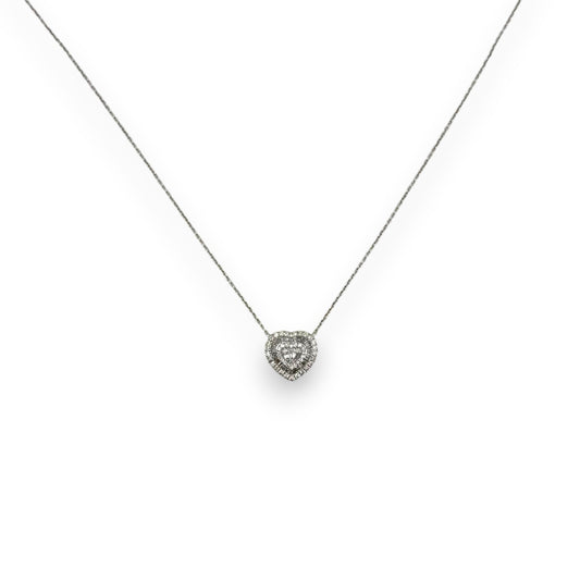 Heart Diamond Pendant With Cable Chain - 14K White Gold