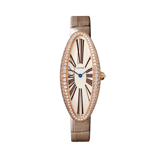 Cartier Baignoire Allongée WJBA0006 - Medium model 18K rose gold, Silver 925/1000 Dial, Taupe alligator leather strap