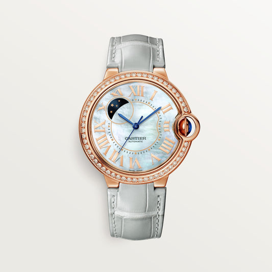 Cartier Ballon Bleu de Cartier WJBB0086 - 36 mm Rose gold, Mother-of-pearl with day/night indicator Dial, Gray sage alligator leather strap