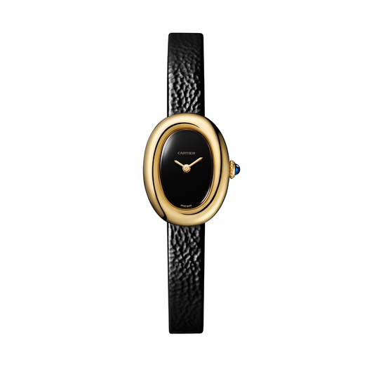 Cartier Baignoire WGBA0040 - Mini model 18K yellow gold, Black lacquered Dial, Black shiny calfskin strap