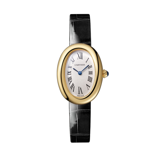 Cartier Baignoire WGBA0042 - Small model 18K yellow gold, Silvered Dial, Varnished black alligator leather strap