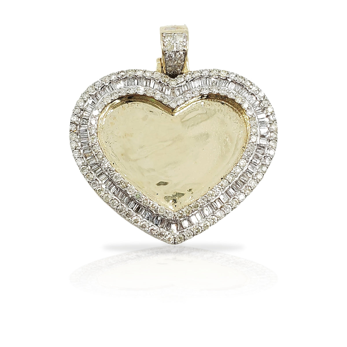 10K Gold Baguette Diamond Heart Picture Pendant