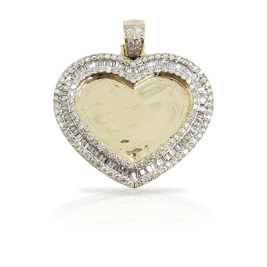 10K Gold Baguette Diamond Heart Picture Pendant