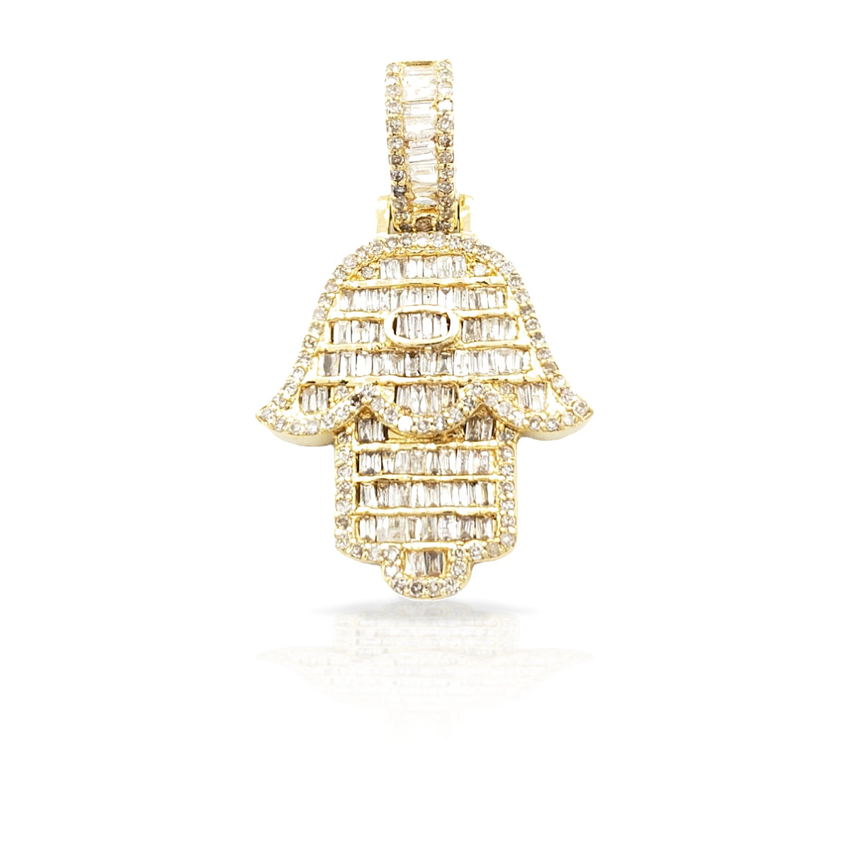 14K Baguette Diamond Hamsa With .99 Carats Of Diamonds