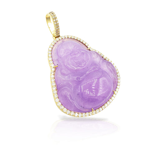 14K Yellow Gold Diamond Buddha With Purple Jade