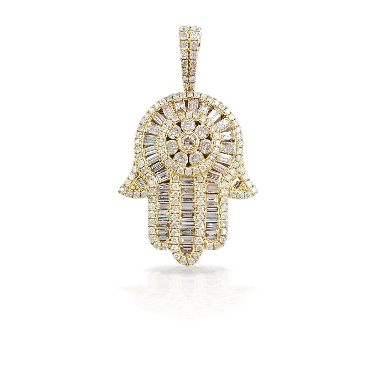 14K Baguette Diamond Hamsa With 3.05 Carats Of Diamonds