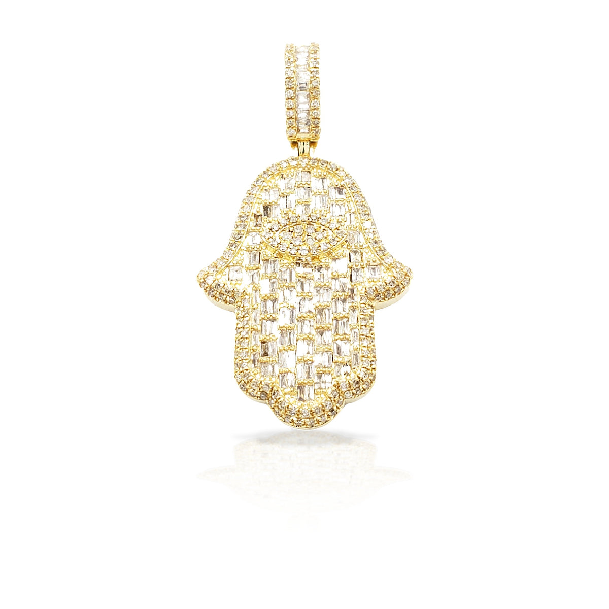 14K Eye Baguette Diamond Hamsa With 2.34 Carats Of Diamonds