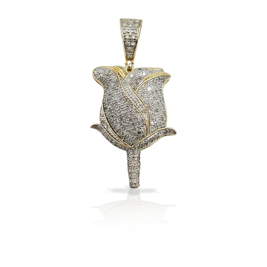 10K Gold Diamond Rose Petal Pendant