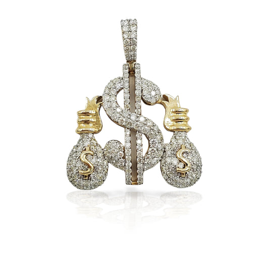 10K Gold Diamond Cash Sign Pendant