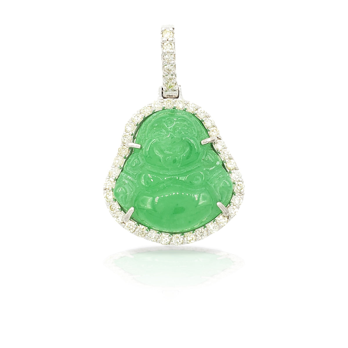 14K White Gold Diamond Buddha With Green Jade